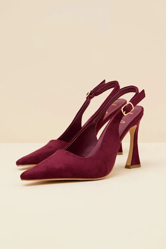 Katrina Burgundy Suede Pointed-Toe Slingback Pumps sold by Lulus product image thumbnail 4