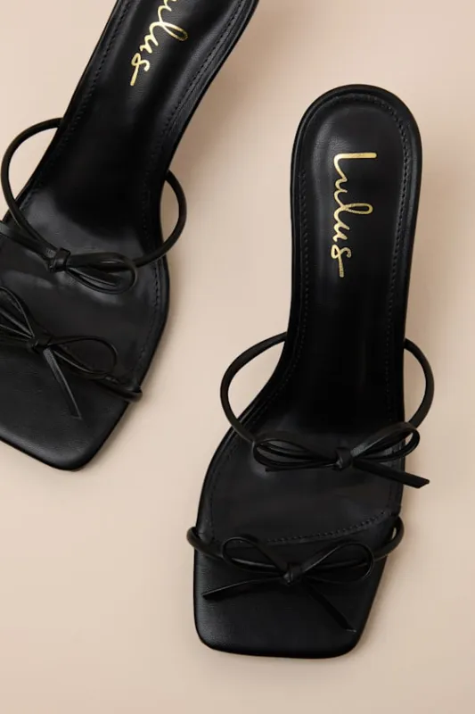 Serinda Black Strappy Bow High Heel Slide Sandals sold by Lulus