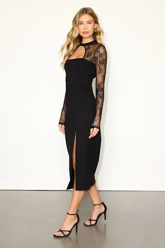 Bragging Rights Black Lace Long Sleeve Midi Dress sold by Lulus product image thumbnail 4