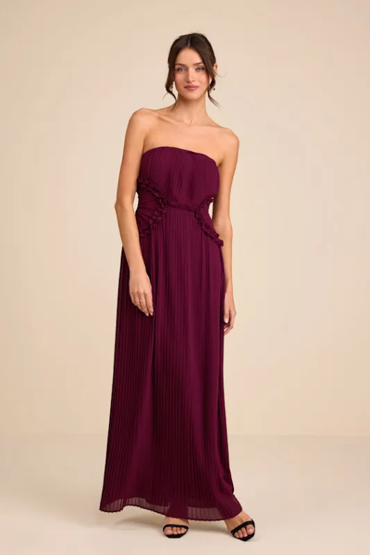 Lauren Plum Pleated Strapless Ruffled Maxi Dress sold by Lulus