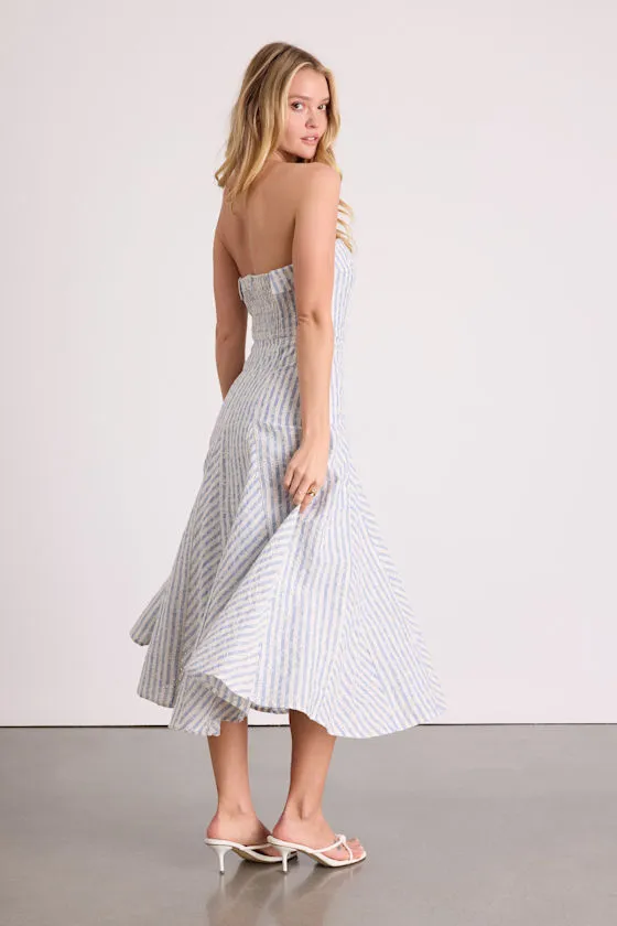 Kaletta Blue and Ivory Striped Eyelet Embroidered Midi Dress sold by Lulus product image thumbnail 3