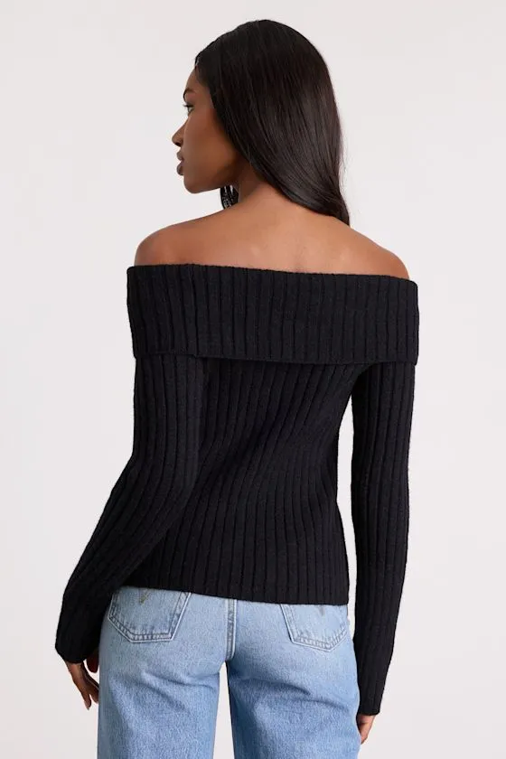 Dulcinea Black Off-the-Shoulder Rosette Sweater Top sold by Lulus product image thumbnail 4