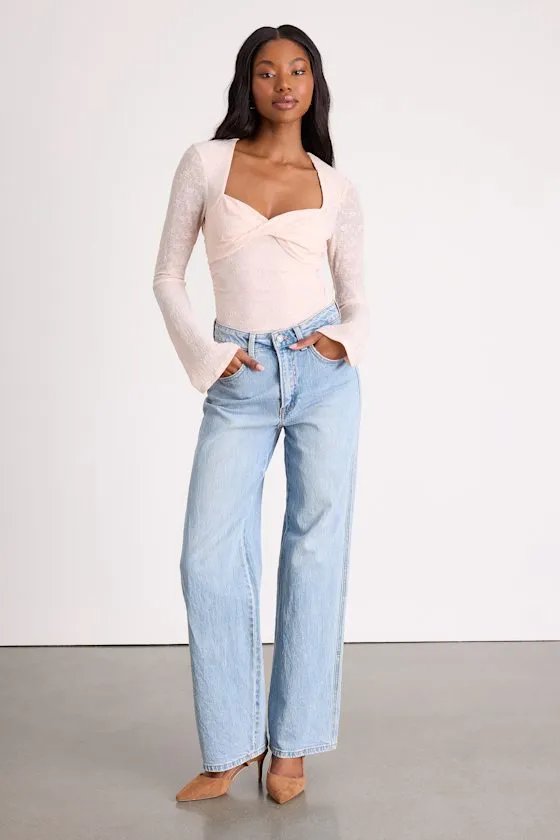 Emada Blush Textured Twist-Front Long Sleeve Top sold by Lulus product image thumbnail 3