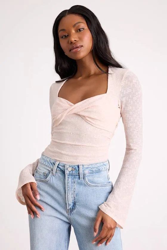 Emada Blush Textured Twist-Front Long Sleeve Top sold by Lulus product image thumbnail 4