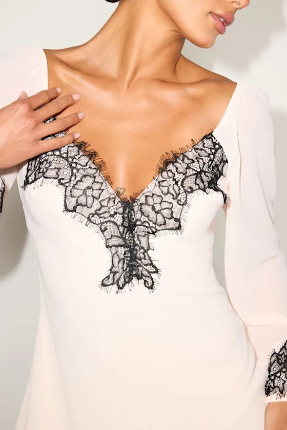 Jayella Blush Eyelash Lace Long Sleeve Mini Dress sold by Lulus product image thumbnail 3