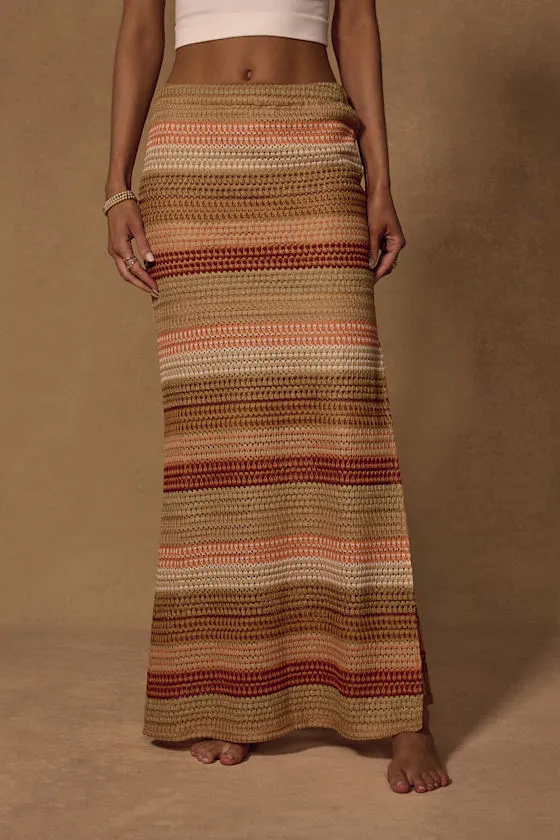 Lailey Tan Multi Striped Crochet Maxi Skirt sold by Lulus product image thumbnail 3
