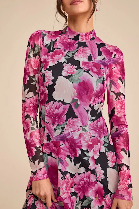 Emilina Black and Magenta Floral Mock Neck Maxi Dress sold by Lulus product image thumbnail 2