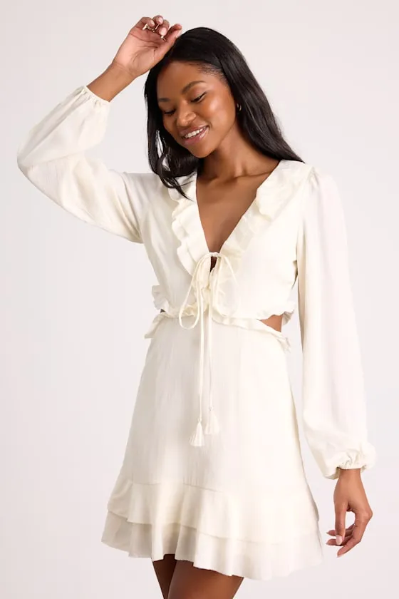 Castilla Ivory Ruffled Long Sleeve Mini Dress sold by Lulus product image thumbnail 2