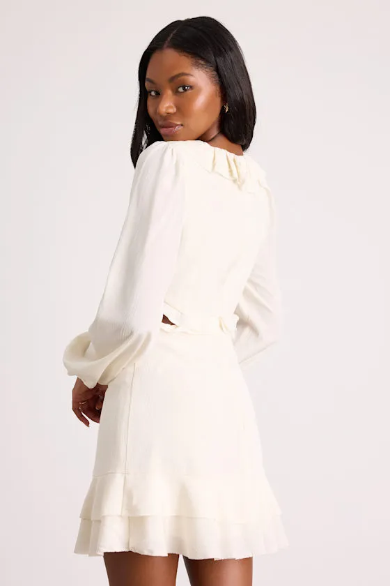 Castilla Ivory Ruffled Long Sleeve Mini Dress sold by Lulus product image thumbnail 3
