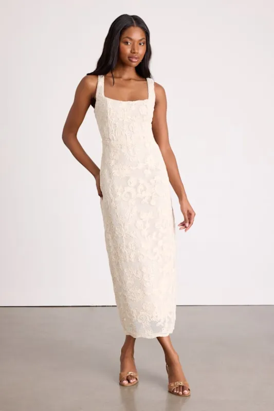 Larine Cream Abstract Floral Embroidered Midi Dress sold by Lulus