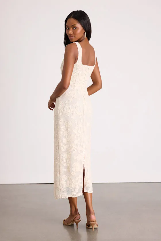 Larine Cream Abstract Floral Embroidered Midi Dress sold by Lulus product image thumbnail 3