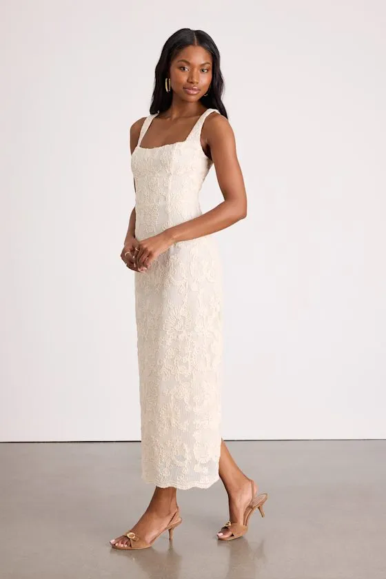 Larine Cream Abstract Floral Embroidered Midi Dress sold by Lulus product image thumbnail 4