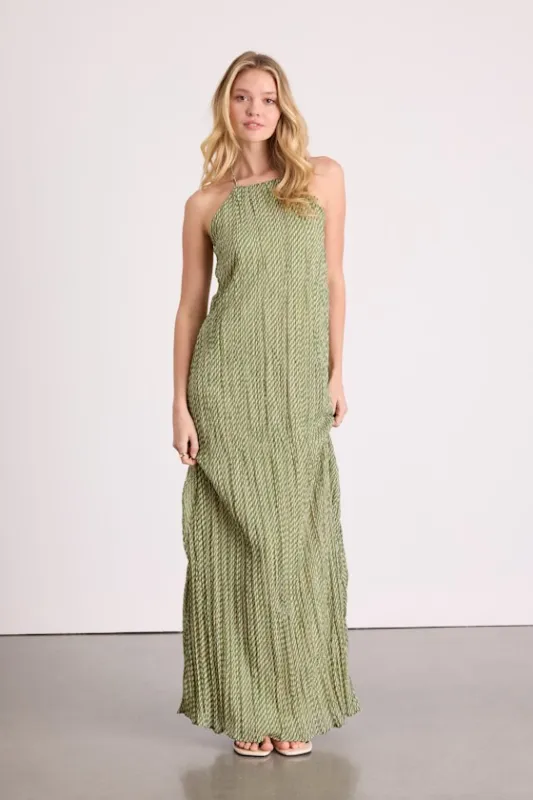 Denetta Green and Cream Stiped Halter Shift Maxi Dress sold by Lulus