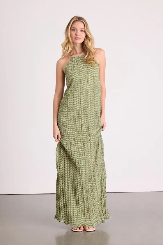 Denetta Green and Cream Stiped Halter Shift Maxi Dress sold by Lulus