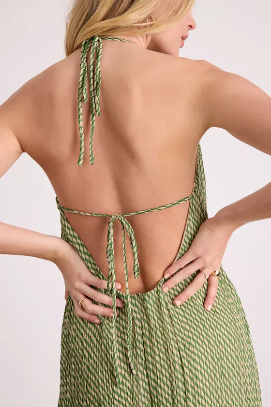 Denetta Green and Cream Stiped Halter Shift Maxi Dress sold by Lulus product image thumbnail 2
