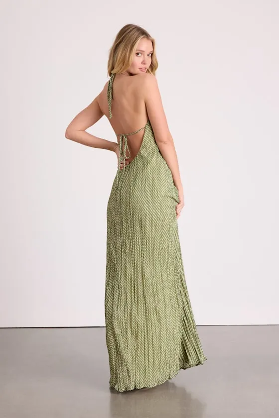 Denetta Green and Cream Stiped Halter Shift Maxi Dress sold by Lulus product image thumbnail 3