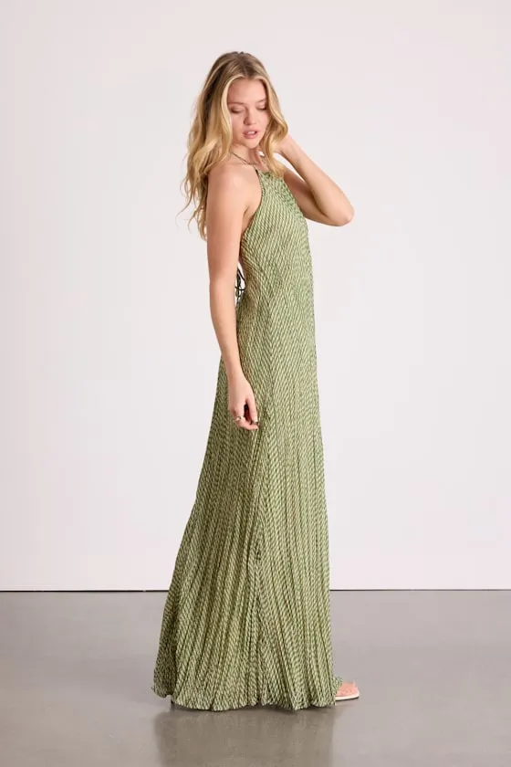 Denetta Green and Cream Stiped Halter Shift Maxi Dress sold by Lulus product image thumbnail 4