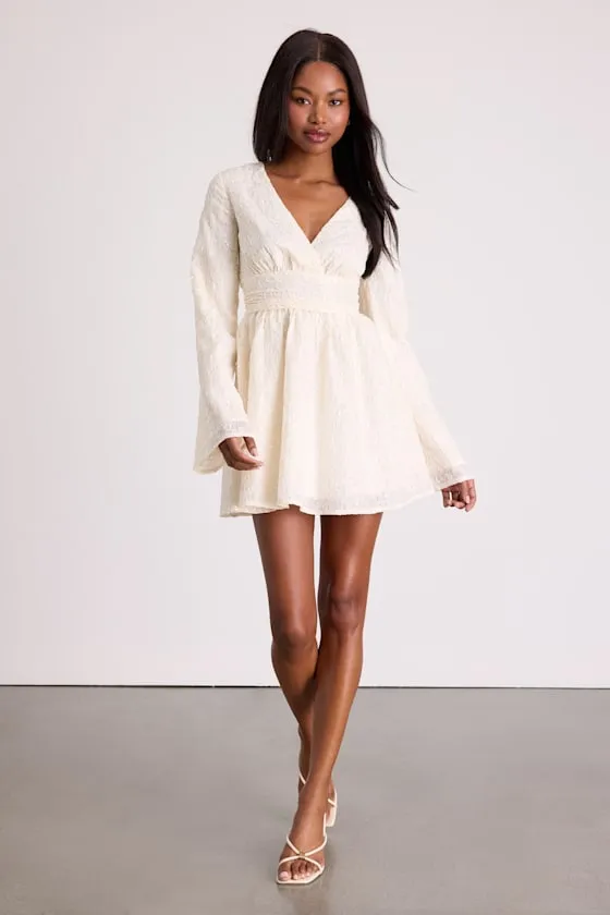 Catarina Ivory Embroidered Sequin Long Sleeve Mini Dress sold by Lulus product image thumbnail 3