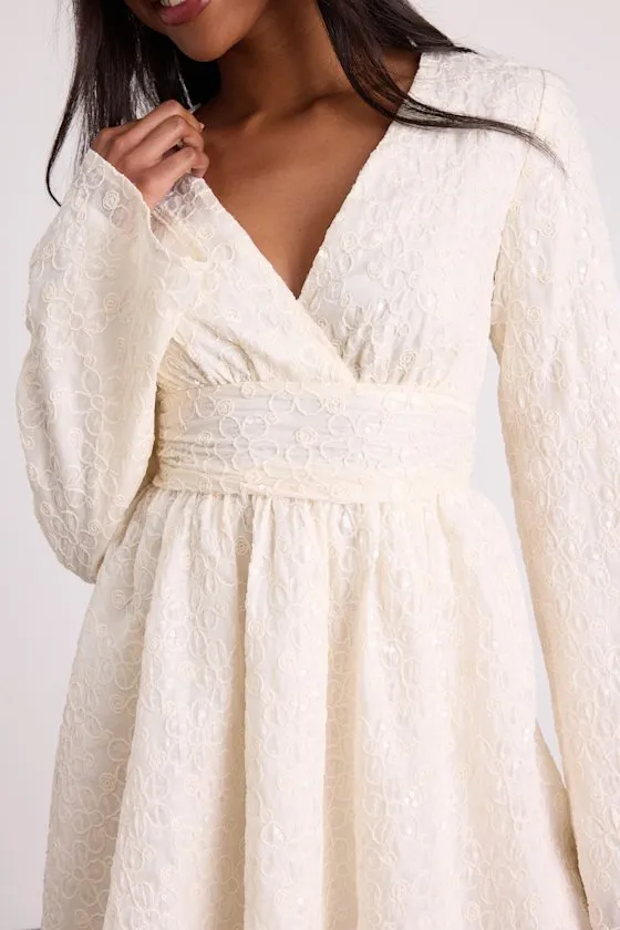 Catarina Ivory Embroidered Sequin Long Sleeve Mini Dress sold by Lulus product image thumbnail 4
