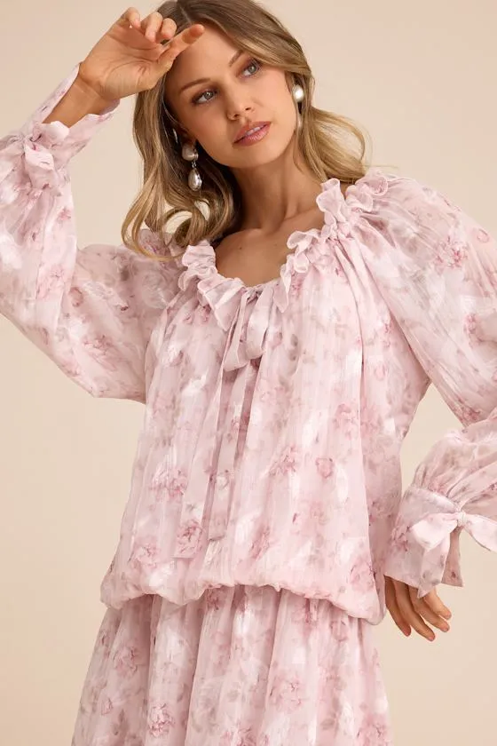 Marcia Blush Pink Floral Ruffled Drop Waist Mini Dress sold by Lulus product image thumbnail 2