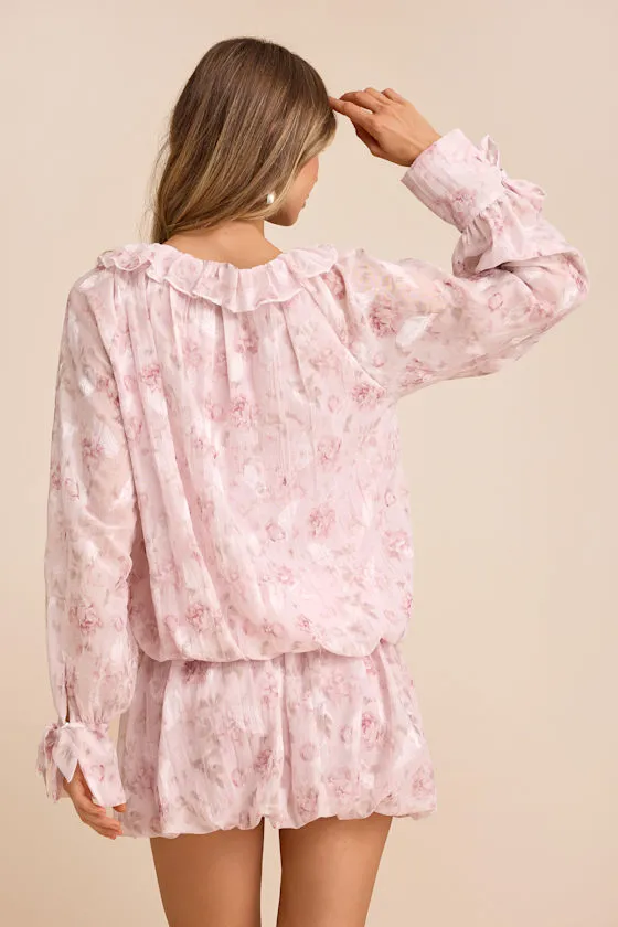 Marcia Blush Pink Floral Ruffled Drop Waist Mini Dress sold by Lulus product image thumbnail 3