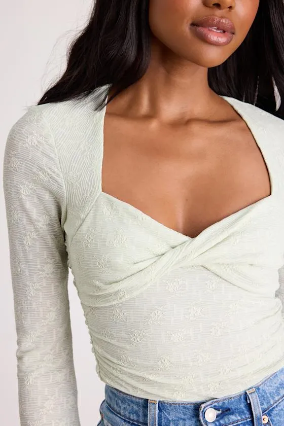 Emada Light Mint Textured Twist-Front Long Sleeve Top sold by Lulus product image thumbnail 2