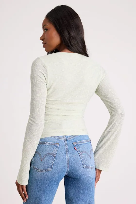 Emada Light Mint Textured Twist-Front Long Sleeve Top sold by Lulus product image thumbnail 3
