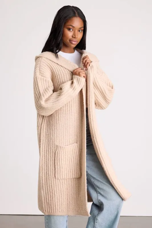 Nalina Beige Chunky Knit Open-Front Duster Cardigan sold by Lulus