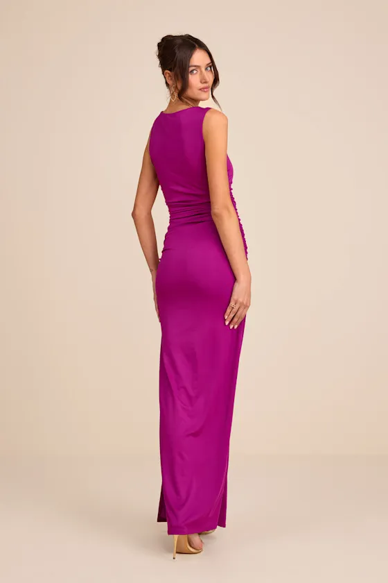 Enticing Darling Magenta Asymmetrical Ruched Maxi Dress sold by Lulus product image thumbnail 3