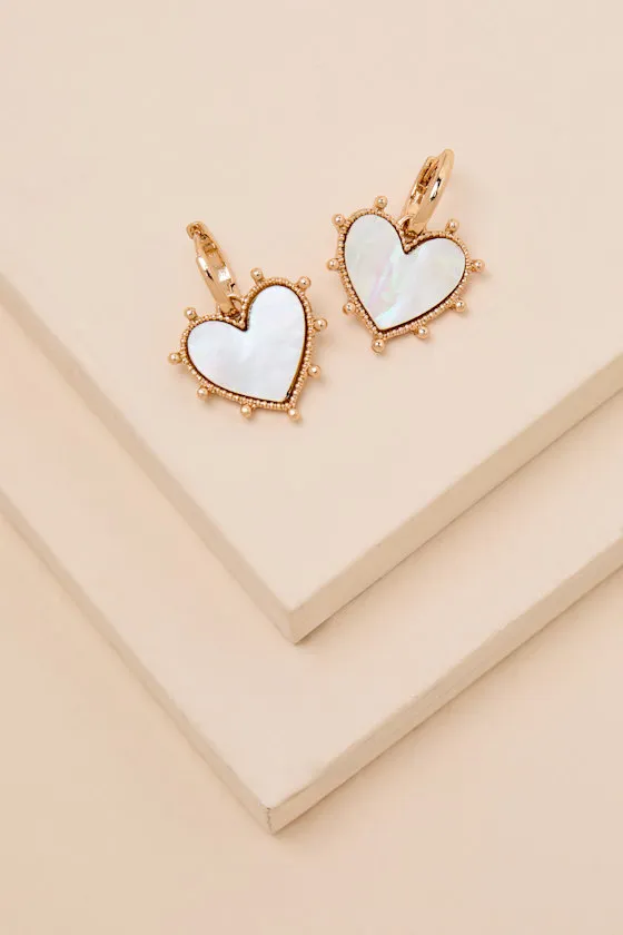 Alfira White Heart Charm Earrings sold by Lulus