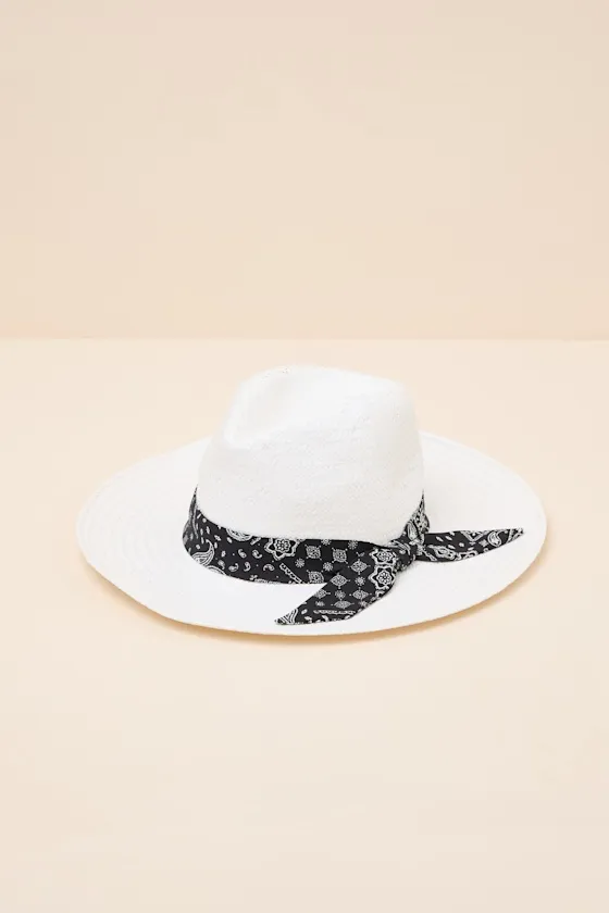 Raven White Bandana Woven Straw Fedora Hat sold by Lulus