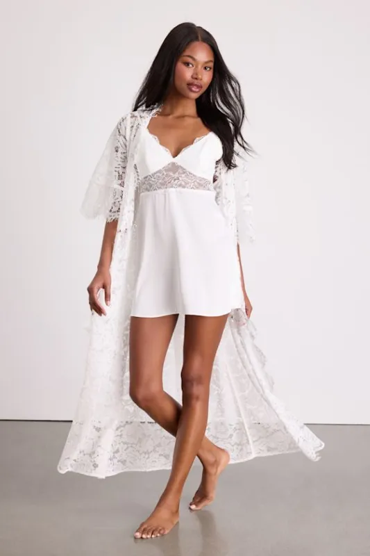Brynn Ivory Sheer Eyelash Lace Long Robe made by Lulus
