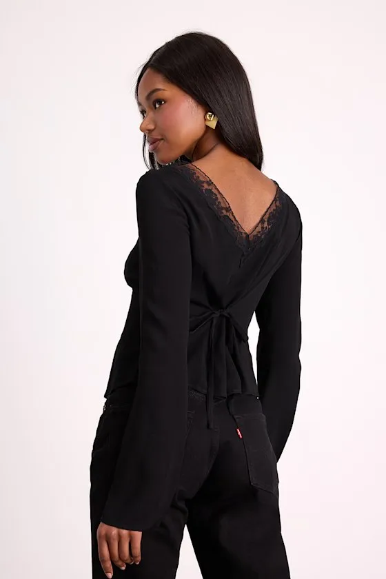 Pomona Black Lace Button-Front Long Sleeve Top sold by Lulus product image thumbnail 2