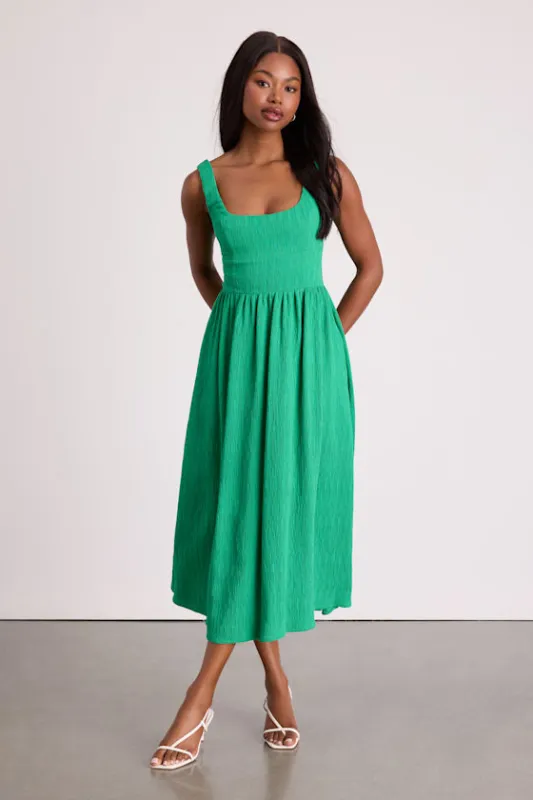 Alianna Green Textured Scoop Back Midi Dress sold by Lulus