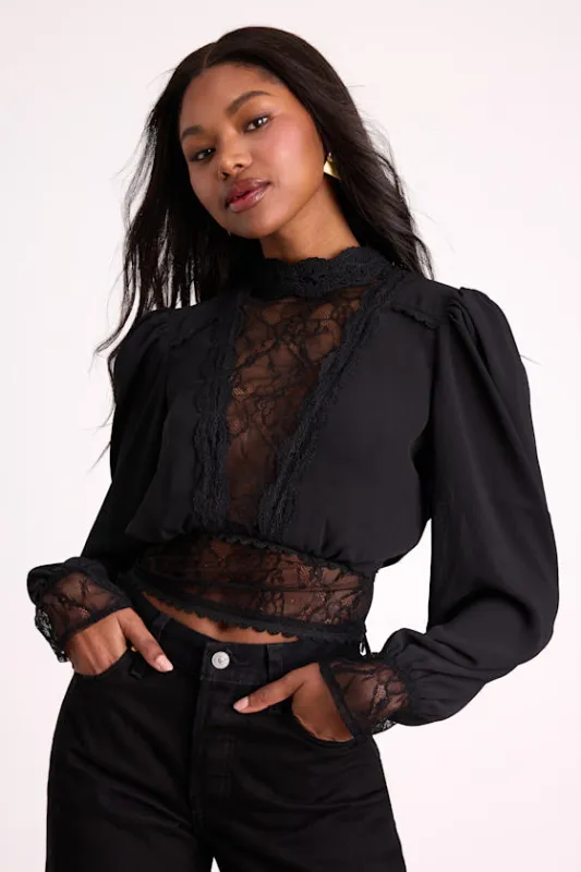 Lexia Black Lace Long Sleeve Top sold by Lulus
