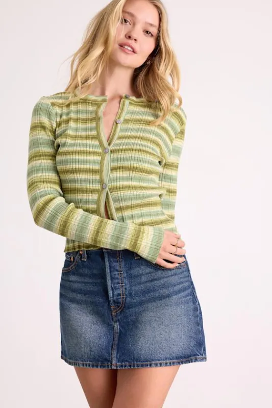 Odessa Green Multi Striped Button-Up Cardigan Sweater Top sold by Lulus