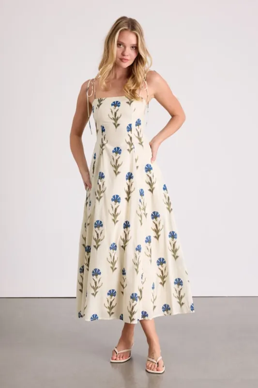 Syros Cream Floral Tie-Strap Midi Dress sold by Lulus