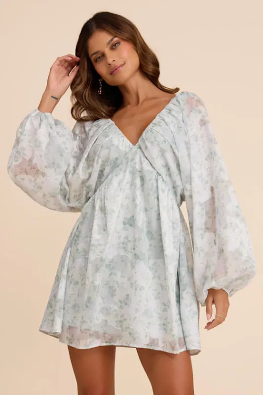 Halen White Floral Long Sleeve Mini Dress sold by Lulus