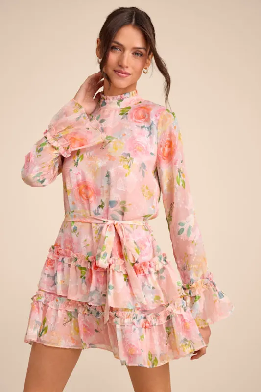 Lenna Light Pink Multi Floral Ruffled Mini Dress sold by Lulus