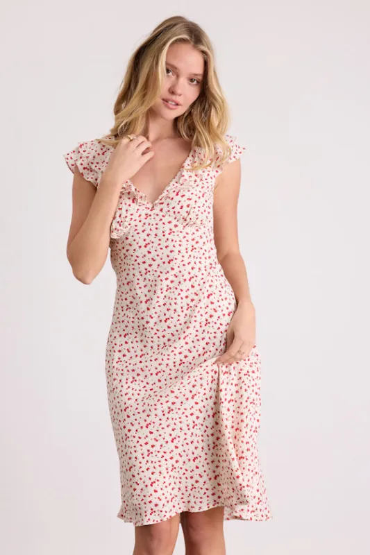 Primrose Cream Ditsy Floral Ruffled Midi Dress sold by Lulus