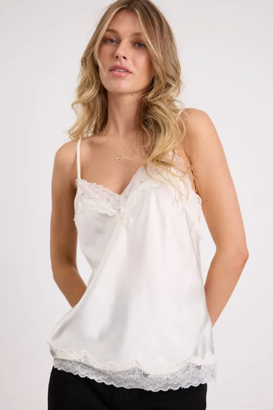 Cameron Ivory Satin Lace Cami Top sold by Lulus