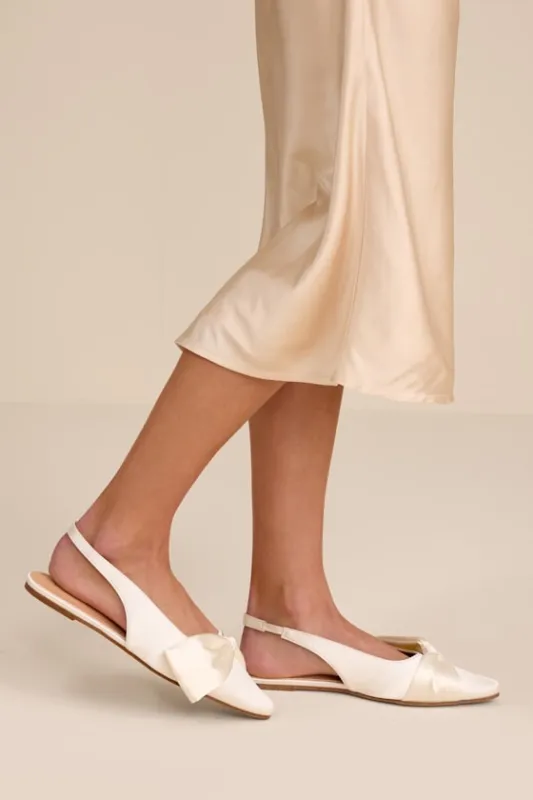 Kyleigh White Satin Bow Slingback Flats made by Lulus
