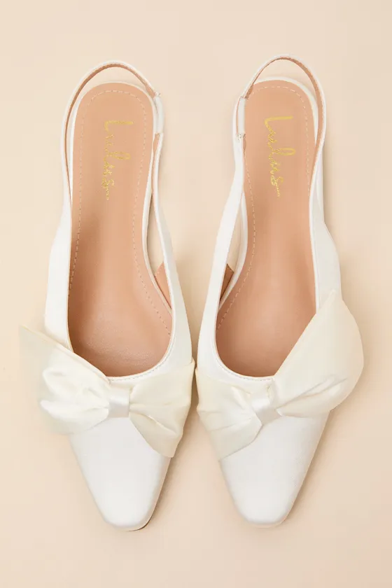 Kyleigh White Satin Bow Slingback Flats sold by Lulus product image thumbnail 4