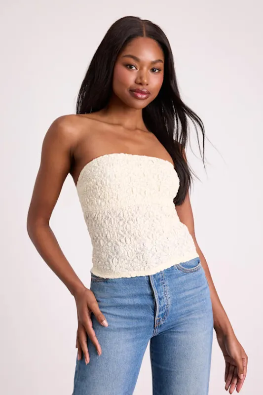 Bellona Cream Jacquard Knit Strapless Crop Top sold by Lulus