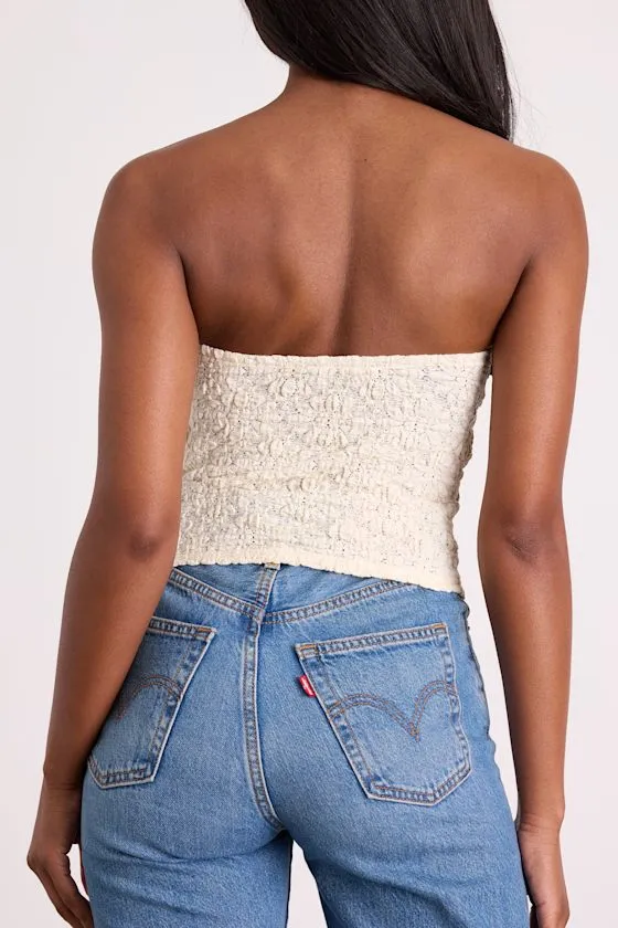 Bellona Cream Jacquard Knit Strapless Crop Top sold by Lulus product image thumbnail 2