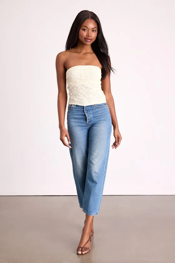 Bellona Cream Jacquard Knit Strapless Crop Top sold by Lulus product image thumbnail 3
