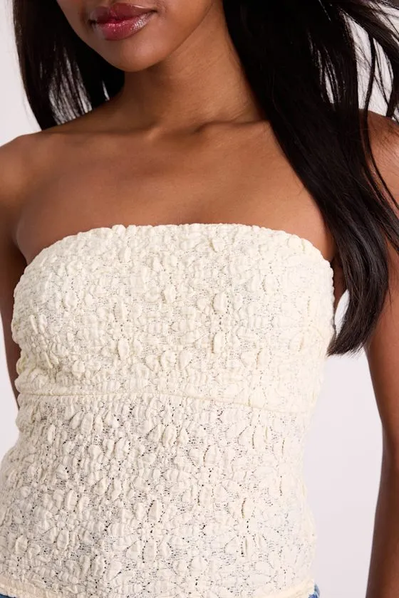 Bellona Cream Jacquard Knit Strapless Crop Top sold by Lulus product image thumbnail 4