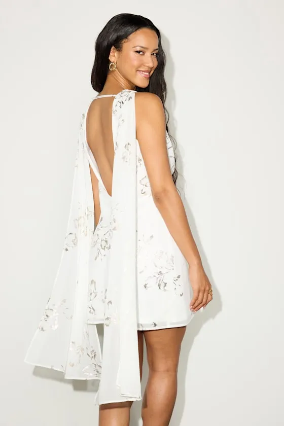 Sidonia White and Gold Floral Cowl Sash Mini Dress sold by Lulus product image thumbnail 4