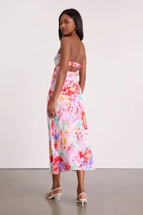 Angeles White Multi Floral Satin Cowl Back Midi Dress sold by Lulus product image thumbnail 3