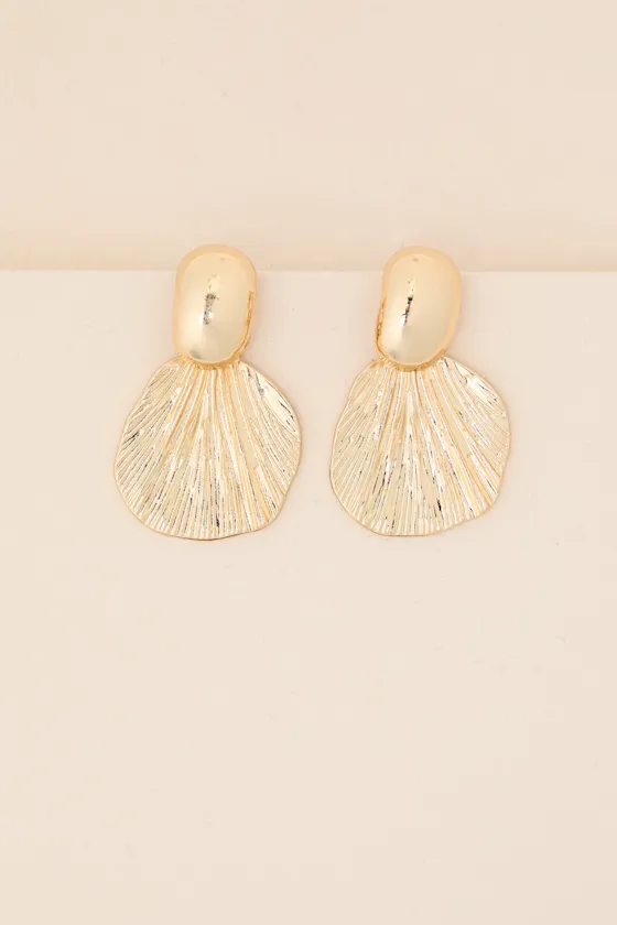 Eviana Gold Leaf Drop Earrings sold by Lulus